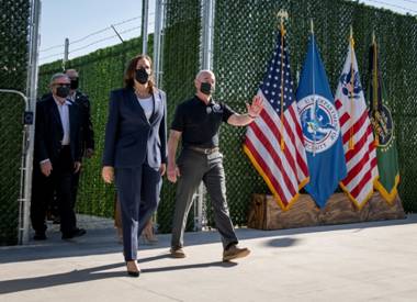 Vice President Harris and
                                    Secretary Mayorkas receive an
                                    operational briefing 