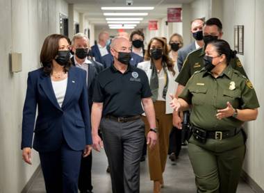 Vice President Harris and
                                    Secretary Mayorkas receive an
                                    operational briefing